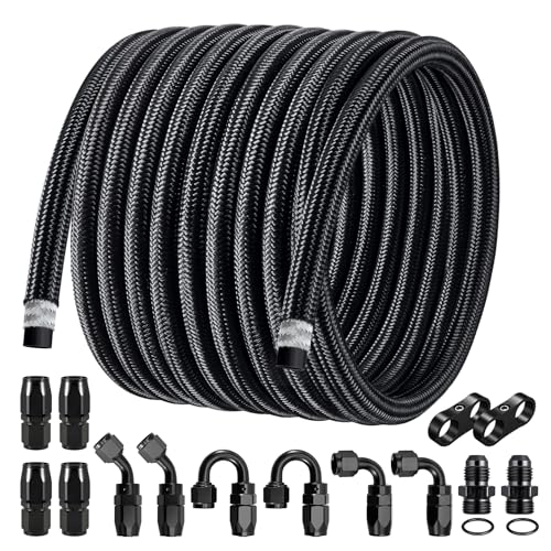 EVIL ENERGY 8AN Fuel Line Kit, AN8 Nylon Stainless Steel Braided Fuel Line Hose, with 14 PCS Fitting Adapter CPE Transmission Line 20FT - size: 8AN