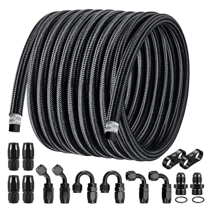 EVIL ENERGY 8AN Fuel Line Kit, AN8 Nylon Stainless Steel Braided Fuel Line Hose, with 14 PCS Fitting Adapter CPE Transmission Line 20FT - size: 8AN