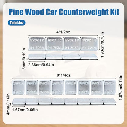 12pcs Weights for Pinewood Derby Car, 4OZ Total 2 Size Adhesive Low-Profile Weights Set for Race Car Wheels Axles COG Speed Adjustment