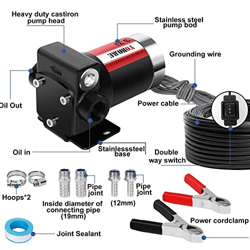 Gasoline Transfer Pump YOHOME DC 12V New DOUBLE WAY Cast Iron Fuel Transfer Pump 3.7GPM Overheating Stability With Built-in Bypass Fuel Pump Suitable For Gasoline, Diesel, Kerosene, Mineral oil - style: 12V 3.7GPM