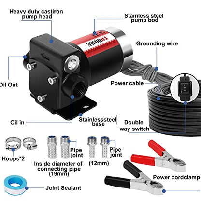 Gasoline Transfer Pump YOHOME DC 12V New DOUBLE WAY Cast Iron Fuel Transfer Pump 3.7GPM Overheating Stability With Built-in Bypass Fuel Pump Suitable For Gasoline, Diesel, Kerosene, Mineral oil - style: 12V 3.7GPM