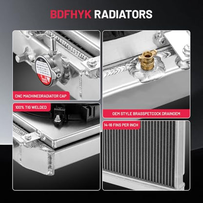 BDFHYK HO3010123 2-Row Aluminum Radiator with Fan for Honda Civic 92-00