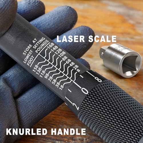1/2" Drive Click Torque Wrench 8-168 Ft.-Lb, 72 Tooth Dual-Direction Adjustable, Dual Scale, ±3% Accuracy, for Bicycle, Motorcycle, Automotive Repair and Maintenance - size: 1/2"