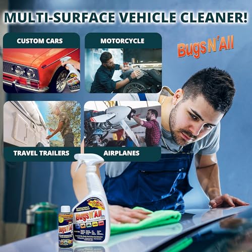 Bugs N’ All Multipurpose Car Cleaner & Degreaser - Bug & Tar Remover Concentrate 4 oz - Exterior Cleaner Safe for Car Paint, Metal, Chrome, Aluminum, Windows & Mirrors - w/Free 32 oz Spray Bottle - style: Multi-Surface Car Cleaner 4 oz