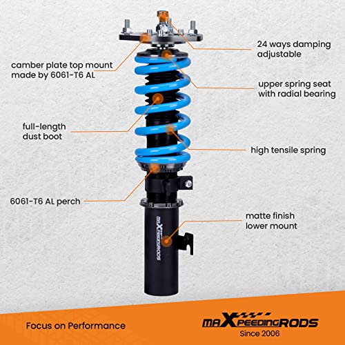 maXpeedingrods Coilover for Toyota Camry 2007-2011, for Lexus ES350 2007-2012, for Toyota Avalon 07-11, 24 Level Damping Adjustable Coilovers Suspension Kit, Height Adjustable T6 Upgrade Lowering Kit