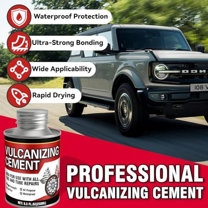 Chemical Vulcanizing Cement, Waterproof Tire Repair Glue 8.5 FL.Oz, Fast Drying Rubber Adhesive with Brush Top, Clear and Durable, Ideal for Car, Motorcycle, Bike - color: Transparent