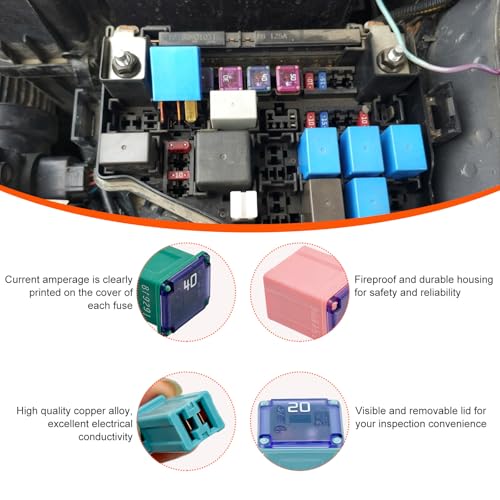 10 PCS Car Square Fuse, Vehicle Micro Cartridge Fuses, Auto Fuse Tall Profile Box Shaped Kit 20A 30A 40A 50A 60A for Car, SUV, RV, Truck and Other, Car Accessories (Tall) - color: Tall