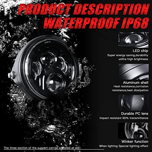 7" inch LED Motorcycle Headlight Round With Housing Bucket Hi/Low Beam LED Headlamp Assem with Mounting Bracket fit 1.37" to 1.69" Fork Tube Motorcycle for H-arley Yamaha Honda Suzuki Kawasaki - size: 7 Inch LED Motorcycle Headlight Hi/Low Beam