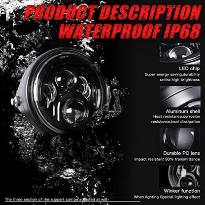 7" inch LED Motorcycle Headlight Round With Housing Bucket Hi/Low Beam LED Headlamp Assem with Mounting Bracket fit 1.37" to 1.69" Fork Tube Motorcycle for H-arley Yamaha Honda Suzuki Kawasaki - size: 7 Inch LED Motorcycle Headlight Hi/Low Beam
