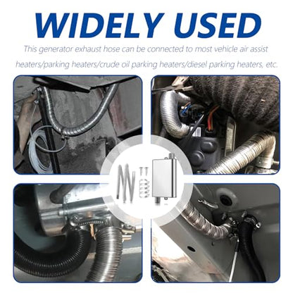 78.7" Diesel Heater Exhaust Pipe,ID 1 Inch Exhaust Pipe Kit with Noise Reduction Diesel Heater Muffler Upgraded,Stainless Steel Flexible Exhaust Tubing Car Accessories