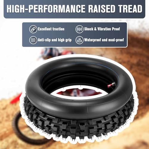 80/100-12 3.00-12 Back Rear Tire and Inner Tube, 80/100-12 Dirt Bike Tire, 12 Inch Rear Dirt Bike Tire compatible with Honda CRF70 XR70 Kawasaki KLX110 Yamaha TTR90 PW80 Pit Bike (90cc 110cc 125cc)