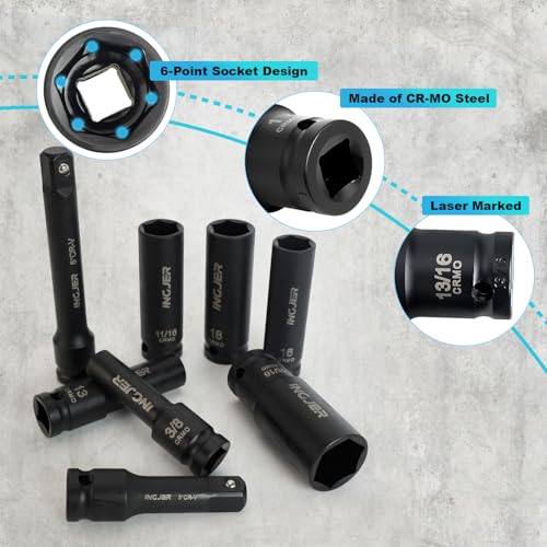 1/2" Impact Socket Set, 29PC Deep impact socket set, CR-MO SAE and Metric - size: 1/2inch 29PCS DEEP