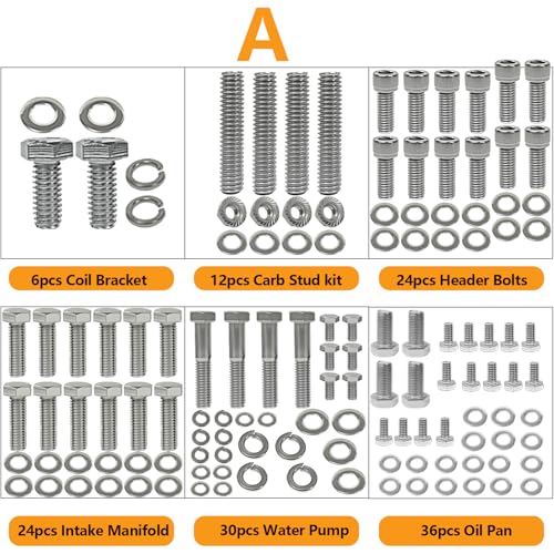 211Pcs Small Block Hex Bolt for Chevy 265 283 302 305 307 327 350 400
