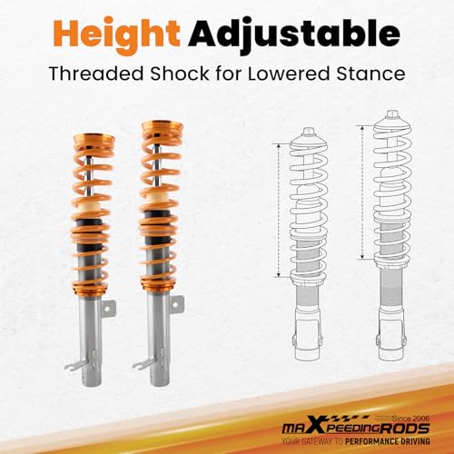 maXpeedingrods Coilovers for Ford Focus MK1 1998-2004, Height Adjustable Coilovers Suspension Kit Struts, Preset Damping Shock Absorber Struts, Lowering Kit Gold