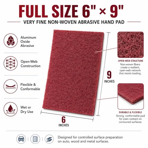 20 Pack Maroon Scuff Pads, 6x9 Inch Very Fine Hand Pads for Auto Paint Prep