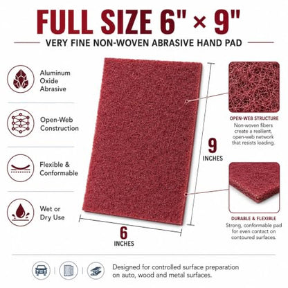 20 Pack Maroon Scuff Pads, 6x9 Inch Very Fine Hand Pads for Auto Paint Prep