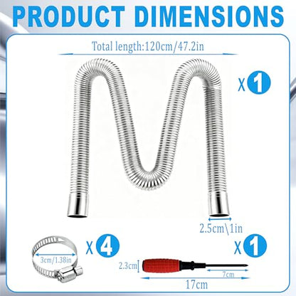 47.2" Stainless Steel Exhaust Hose, 1 inch Flexible Exhaust Pipe with 4 Hose Clamps & Screwdriver, Diesel Heater Exhaust Tubing Kit for Parking Air Heater, Generator Fuel Tank Diesel Gas Vent Hose - size: 47.2"