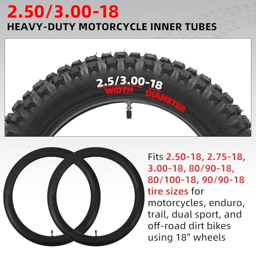 AR-PRO 2-Pack 2.50/3.00-18 Heavy-Duty Motorcycle Inner Tubes, 3mm Butyl Rubber with TR4 Valve Stem, Fits 80/90-18 80/100-18 90/90-18 Tires for Dirt Bike, Enduro, Dual Sport & Off-Road - size: 2.75/3.00-18", TR4 Valve