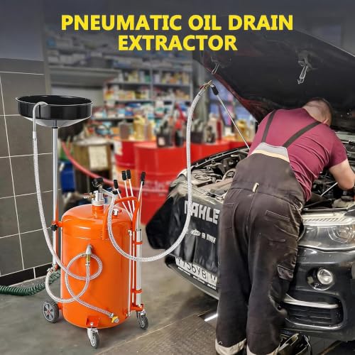 Garvee 20 Gallon Waste Oil Drain Tank, Portable Oil Drain Container, Air Operated Drainer, Fluid Fuel Transfer Drainage, Adjustable Funnel Height with Wheel &15'' Premium Bowl and a Toolbox - size: 20 Gallon - L Size - Orange