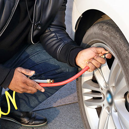 Bayonet Style Tire Inflator Gauge, with Heavy Duty Straight Head Air Chuck and 12" Hose - 10 to 90 PSI (Pack of 2) - size: Straight Head (Pack of 2)