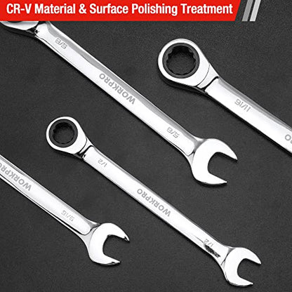 WORKPRO 7-Piece Ratcheting Combination Wrench Set, SAE 5/16"-11/16" - size: SAE