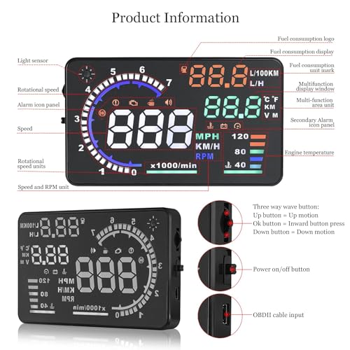 wiiyii Heads Up Display for Cars,Digital Speedometer fos Car,Car HUD A8
