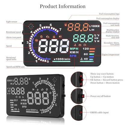 wiiyii Heads Up Display for Cars,Digital Speedometer fos Car,Car HUD A8