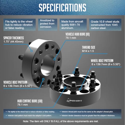 Wheel Accessories Parts 2 Pcs Hub Centric Wheel Spacers Adapters 6x5.5 6x139.7mm 1.75 Inch Thick 78.1mm Hub M14x1.5 14x1.5 Thread Stud Fits Chevy Silverado 1500 Suburban Tahoe ｜ GMC Sierra 1500 Yukon - size: 1.75" (2 Pack), style: Silverado Sierra 1500 (H