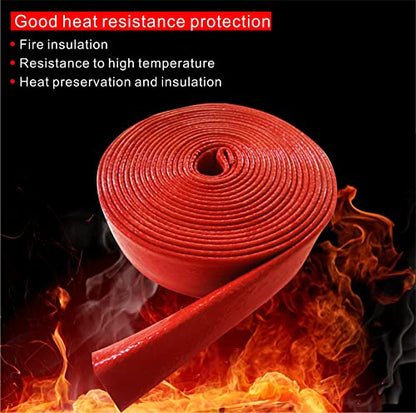 Fuel Line Heat Shield Insulation Heat Shielded Fire Sleeve Silicone Coated Fiberglass Heat Protection for Automotive Hose Lines & Electrical Wiring-（Red 3/4" ID x5FT） - color: Red, size: 3/4" ID x 5FT