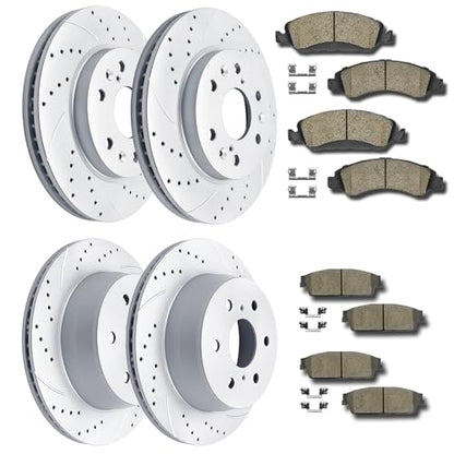 Acinoparts Front & Rear Drilled and Slotted Brake Rotors Ceramic Brake Pads - size: ABK00202