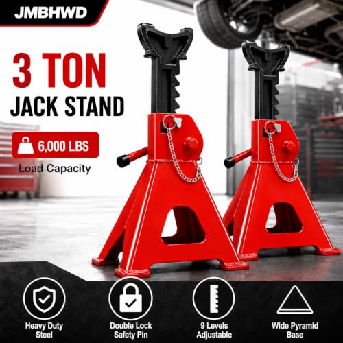 Jack Stands 3 Ton Jack Stand with Double Pin Locking, Safety Stands for Home Garage Vehicle Repair Mens Tools for Car, 1 Pair, Red - color: Red