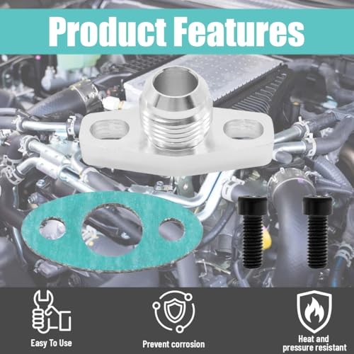 AN10 Oil Drain Flange, Aluminum Alloy Vehicle Turbo Oil Return Drain Flange Adapter with Gasket & Bolts, Leak Proof Automotive Replacement Accessories, Compatible with GT28 GT30 GT35 - size: AN10