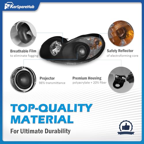 Halogen W/Bulbs Headlights for 2002-2005 Hyundai Sonata 4-Dr - color: Black Housing | With High & Low Beam Bulbs