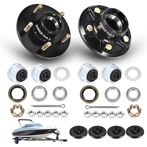 2 Sets 3500 lb 5 Lug Boat Trailer Hub, 5 on 4.5" Trailer Idler Hub Kit