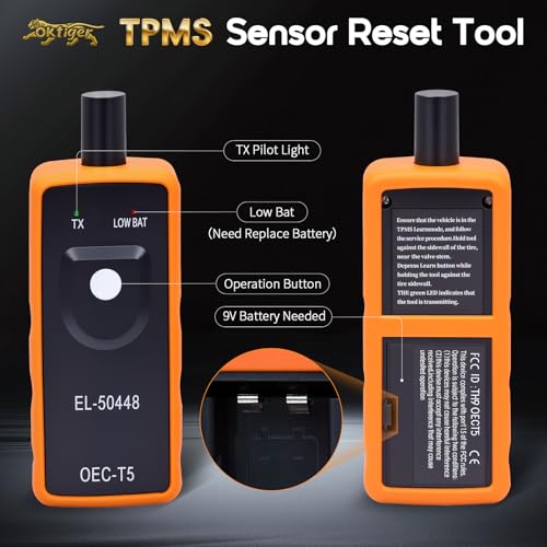 Oktiger TPMS Relearn Tool for GM Vehicles, Compatible with 2006-2022 Chevy GMC Buick Cadillac Pontiac Hummer, Tire Pressure Monitor Sensor EL-50448 OEC-T5 Activation Reset, 9V Battery(Not Include) - size: GM Series