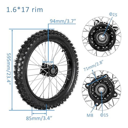 Dirt Bike 17/14 Wheel Combo Set with Tires & Tubes – 70/100-17 Front & 90/100-14 Rear Steel Rims, 12mm Axle Conversion for 110cc 125cc 140cc 150cc 160cc Pit Bikes Motocross Trail Bike Monkey
