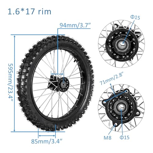Dirt Bike 17/14 Wheel Combo Set with Tires & Tubes – 70/100-17 Front & 90/100-14 Rear Steel Rims, 12mm Axle Conversion for 110cc 125cc 140cc 150cc 160cc Pit Bikes Motocross Trail Bike Monkey