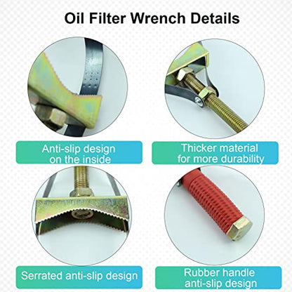 Oil Filter Wrench Removal Tool Heavy Duty Adjustable Strap 9-15 cm Diameter for Truck Excavators