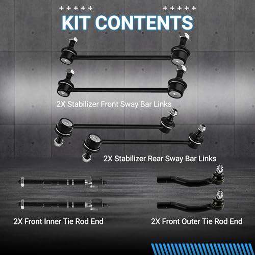 Front End Suspension Kit Compatible With 2007-2011 Toyota Camry Tie Rods Inner and Outer Complete Kit, Tie Rod and Sway Bar - size: For 2007-2011 Toyota Camry