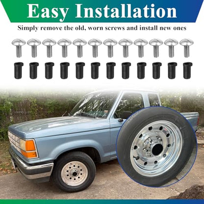 Center Caps Screws&Insert for 1980-1996 Ford F-150 & Bronco,1992-1996 Van - style: 12 Sets
