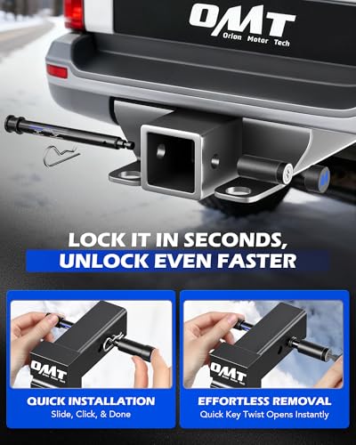 OMT Locking Hitch Pin Set with 5/8" Pin for 2 2.5 3 Inch Receiver - color: Black, size: 2, 2.5 & 3 in - 1 Pack