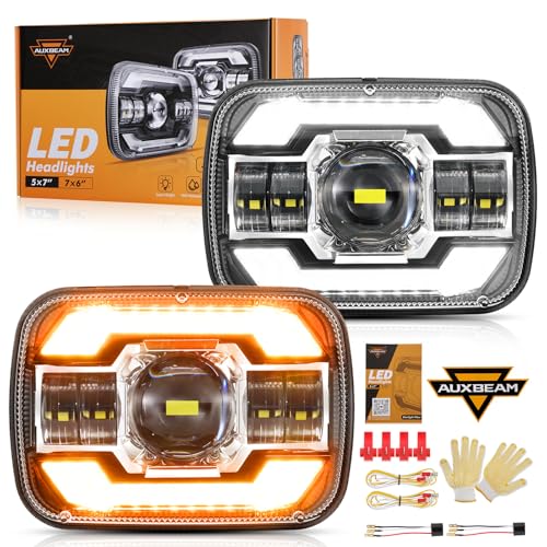 Auxbeam 12000LM 5x7 7x6 LED Headlights For Jeep XJ Cherokee Wrangler YJ - color: Black with silver frame