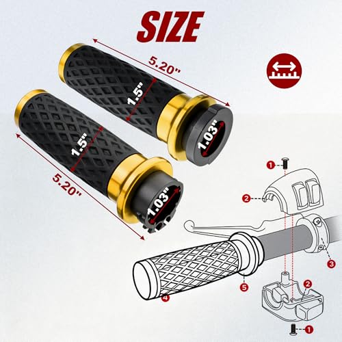 Gold 1" Silicone Cable Throttle Grips with End Cap for Harley - color: Gold