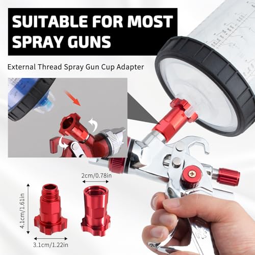 Disposable Paint Spray Gun Cup System Kit, 20oz (600ml) – 50 Disposable Paint Cup Liners with Lids & 190 Micron Filter, 2 Hard Cups with Retainer Rings, 2 Spray Gun Adapters, 20 Plugs, PTFE Tape - size: 600ml/20oz