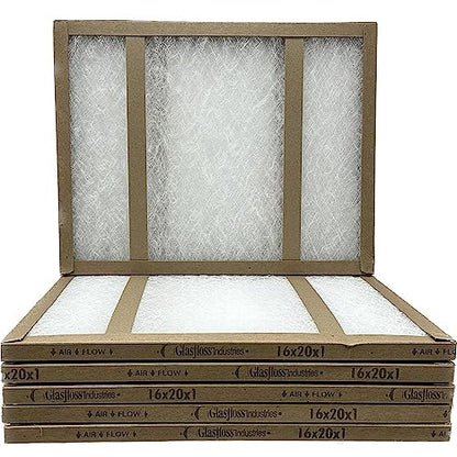 16x20x1 Fiberglass Air Filters, 6-Pack, AC & Furnace, Glasfloss - size: 16x20x1