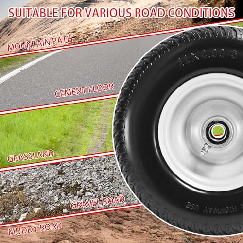 (2-Pack) 11x4.00-5 Flat-Free Lawn Mower Tires and Wheels, 3.4" Centered Hub, 3/4" & 5/8" & 1/2" Bushings, Zero Turn Front Replacement - size: 11x4-5 Flat Free Tire(Silver Rim)