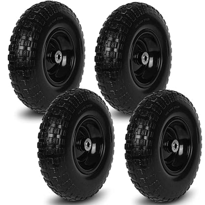 Taifa 4 PCS 13 Inch Rubber Solid Flat Free Replacement Tires and Wheels 4.00-6 with 5/8'' Axle Bore Hole, Air Less Wheel for Wheelbarrow/Wagon/Hand Truck/Trolley/Garden Scooter etc. - color: 13x400-6PU-bigF-4packs
