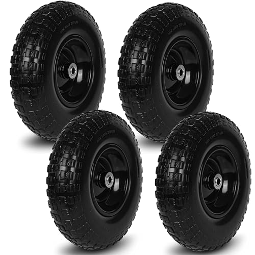 Taifa 4 PCS 13 Inch Rubber Solid Flat Free Replacement Tires and Wheels 4.00-6 with 5/8'' Axle Bore Hole, Air Less Wheel for Wheelbarrow/Wagon/Hand Truck/Trolley/Garden Scooter etc. - color: 13x400-6PU-bigF-4packs