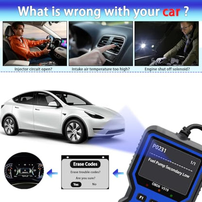 OBD2 Scanner Diagnostic Tool - Check Engine Light Code Reader, Reset Function, Data Stream, I/M Readiness, Full Features, Modes 6 & 8, for All 1996+ Vehicles, Automotriz Scanner - color: Blue