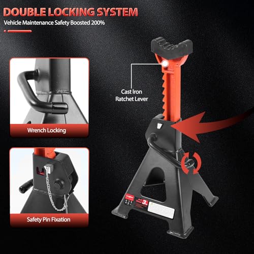 Car Jack Stands 3 Ton (6,600 lbs) with Double Locking Large Foot Base Gloves,Heavy Duty Car Jack Stand with Rubber Pads, Adjustable 11.22"-16.54" Jack Stands for Trucks,SUV, MPV,Home Garage,1 Pair - size: 3T+Rubber Pads+Gloves